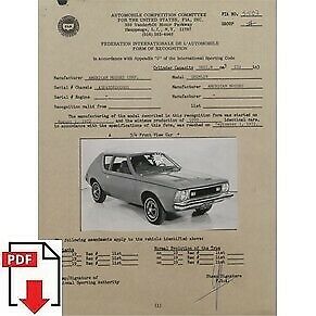1973 AMC Gremlin FIA homologation form PDF download